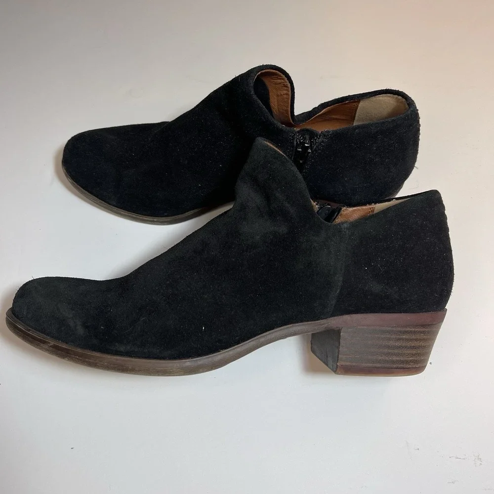 Lucky‎ Brand Women's Suede Brett Boots Black Mid Heel 7.5
